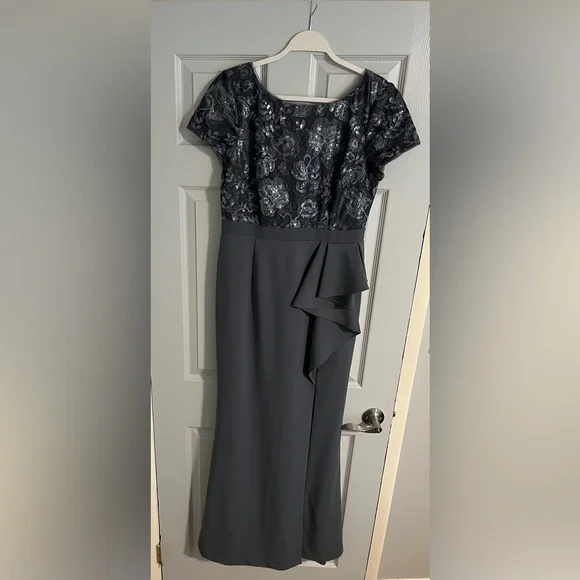 adrianna papell grey lace dress Adrianna Papell Layered Chiffon & Lace Gown Dress Sz 6 Grey Mrsp $258.00
